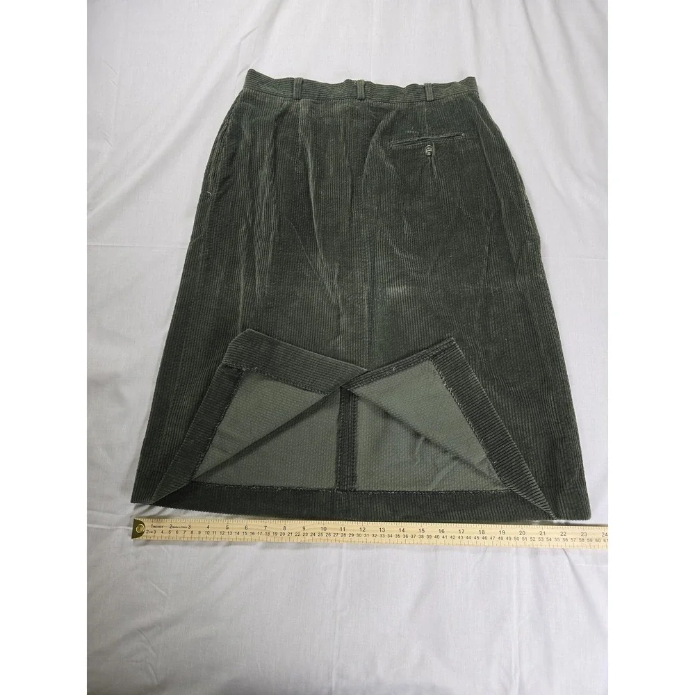 Crew Skirt Womens 14 Green Corduroy Made in Japan Pleated A Line Back Vent Lined
